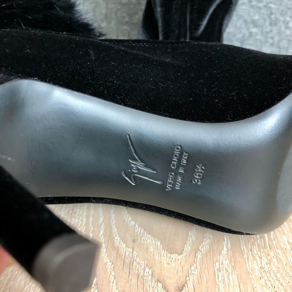 New w/Tags Giuseppe Zanotti Brand New 6 1/2 Black Fur and Velvet Heeled Boots - Picture 11 of 14